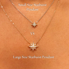 14K Gold Pavé Diamond Starburst Pendant Necklace, Small Size