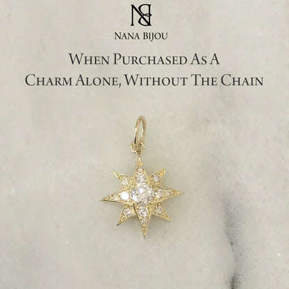 14K Gold Pavé Diamond Starburst Pendant Necklace, Large Size