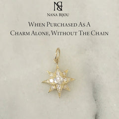 14K Gold Pavé Diamond Starburst Pendant Necklace, Large Size ~ In Stock!