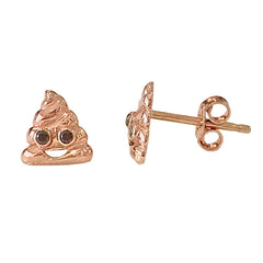 14K Gold Black Diamond Poop Emoji Stud Earrings