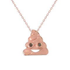 14K Gold Black Diamond Poop Emoji Necklace