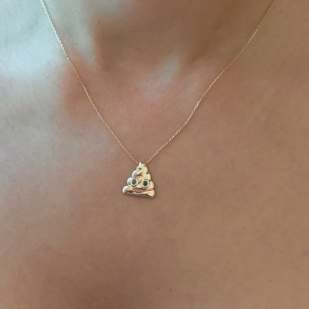 14K Gold Black Diamond Poop Emoji Necklace – Nana Bijou
