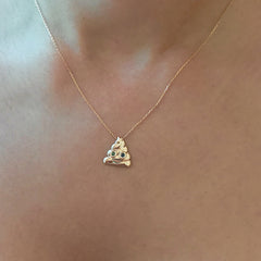 14K Gold Black Diamond Poop Emoji Necklace