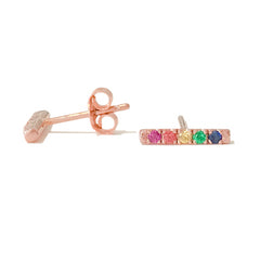14K Gold Small Pavé Rainbow Gemstone Bar Stud Earrings