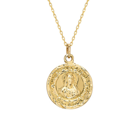 14K Gold Virgin Mary Miraculous Medal Double Sided Charm Necklace