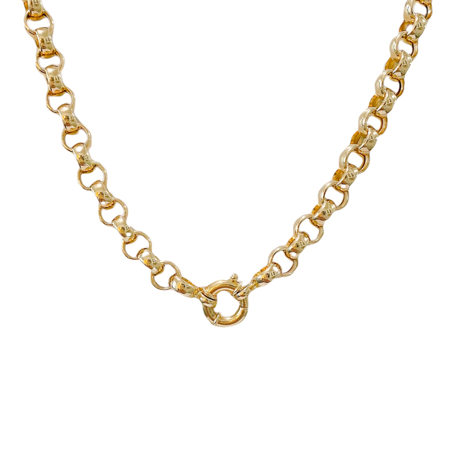 14K Gold Thick Round Rolo Link Chain Necklace, 6mm Size