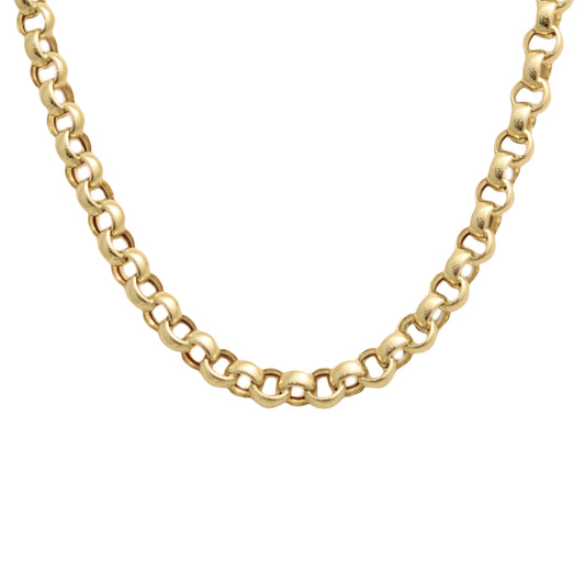 14K Gold Thick Round Rolo Link Chain Necklace, 8mm Size