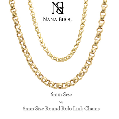 14K Gold Thick Round Rolo Link Chain Necklace, 6mm Size