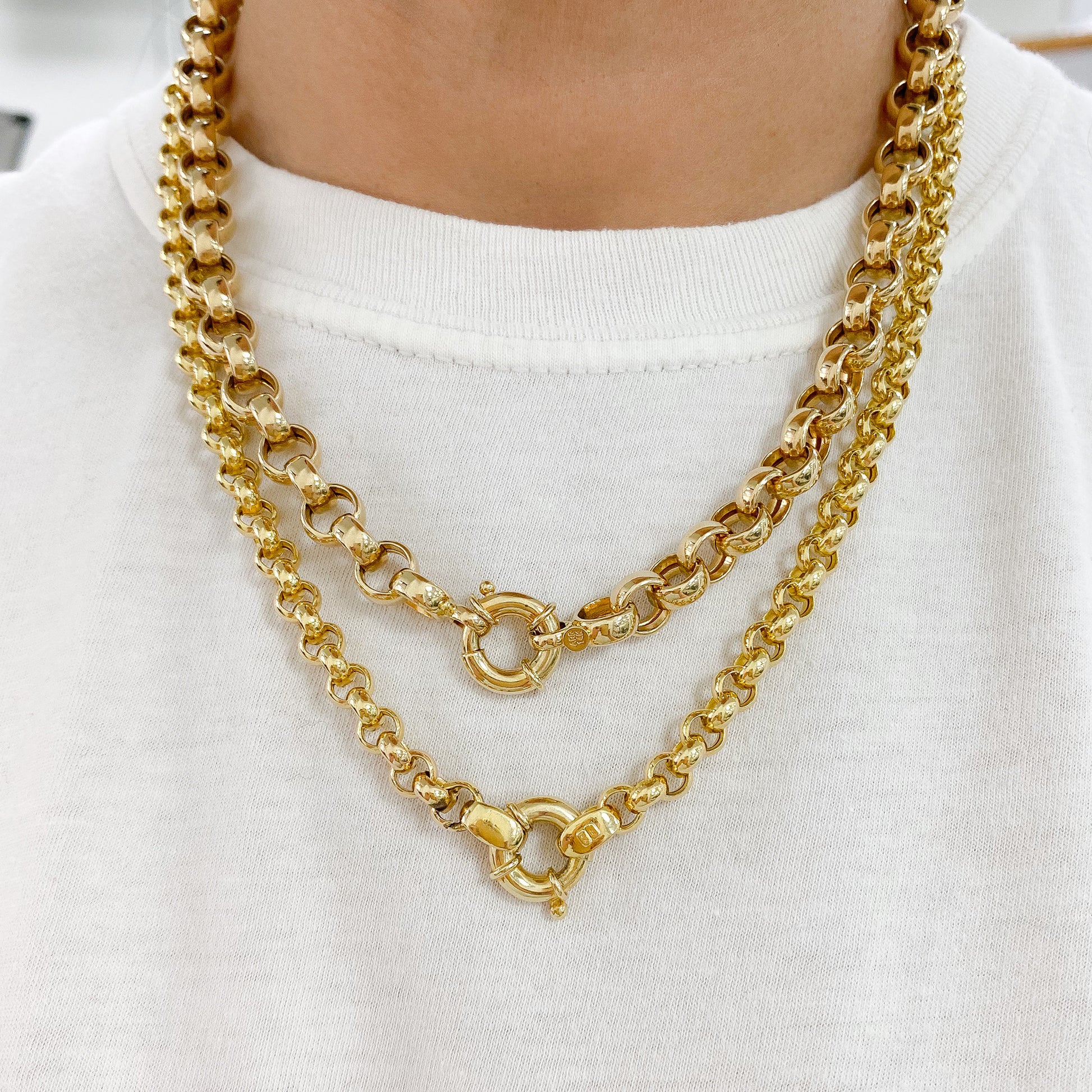 14K Gold Thick Round Rolo Link Chain Necklace, 6mm Size – Nana Bijou