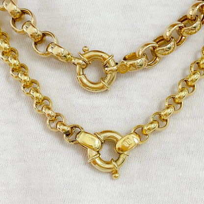 14K Gold Thick Round Rolo Link Chain Necklace, 8mm Size