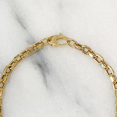 14K Gold Thick Flat Oval Rolo Link Bracelet, Small Size Links