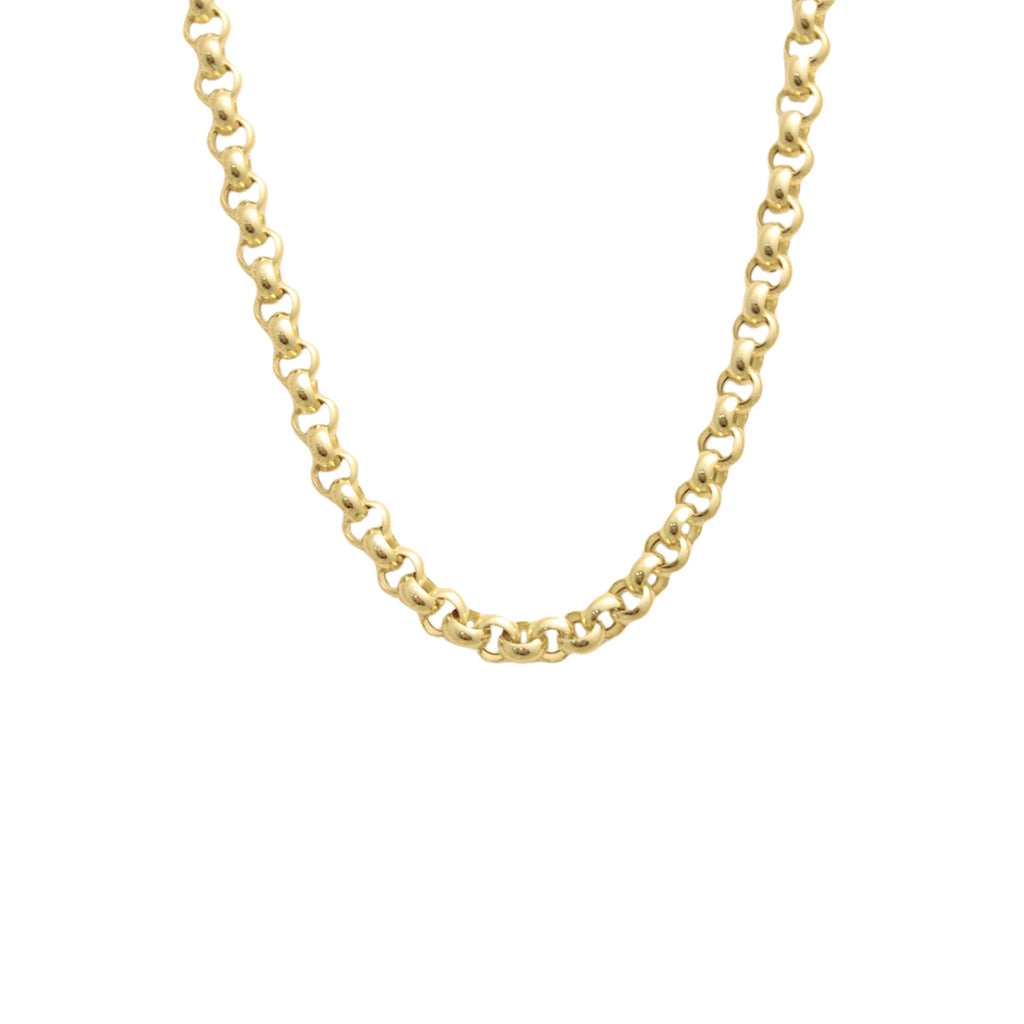 14K Gold Thick Round Rolo Link Chain Necklace, 6mm Size