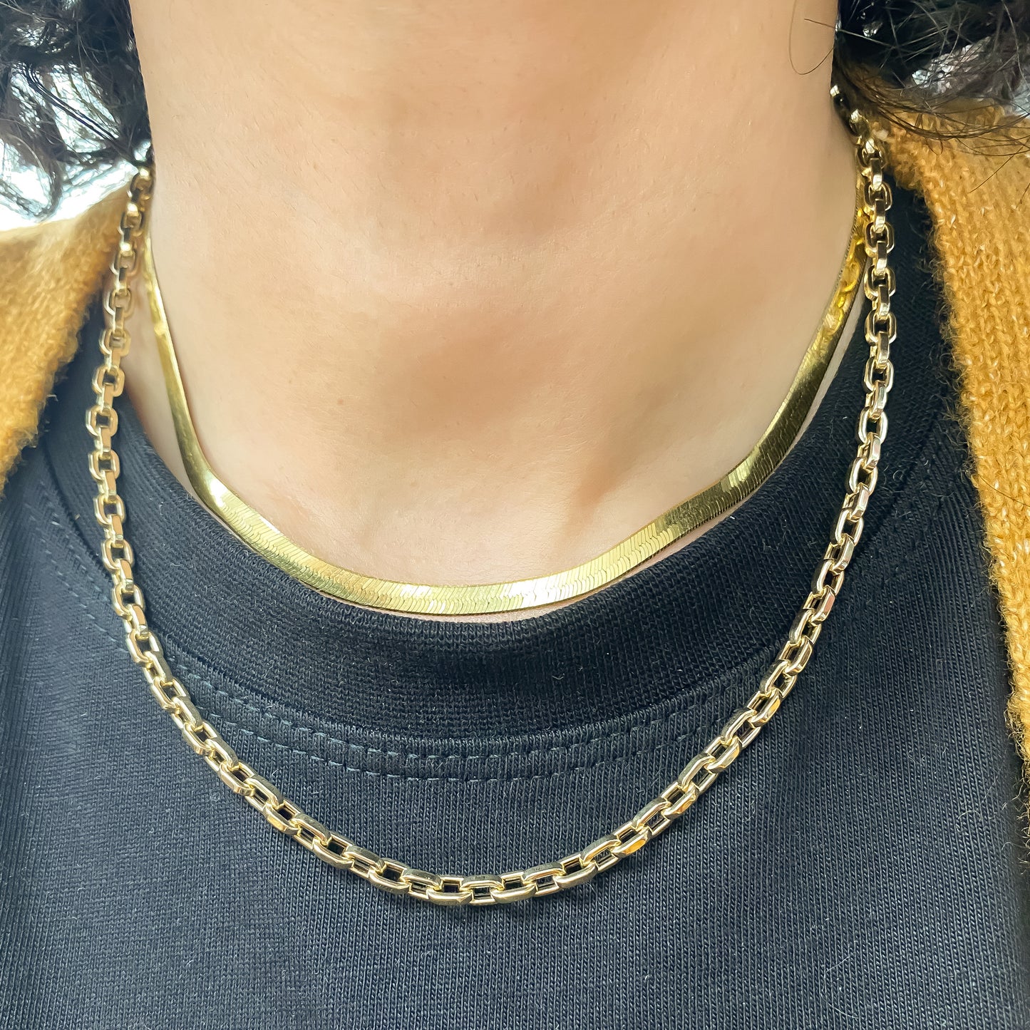 14K Gold Herringbone Chain Necklace ~ 4mm Width