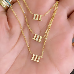 14K Gold Roman Numerals Charm Pendant Necklace