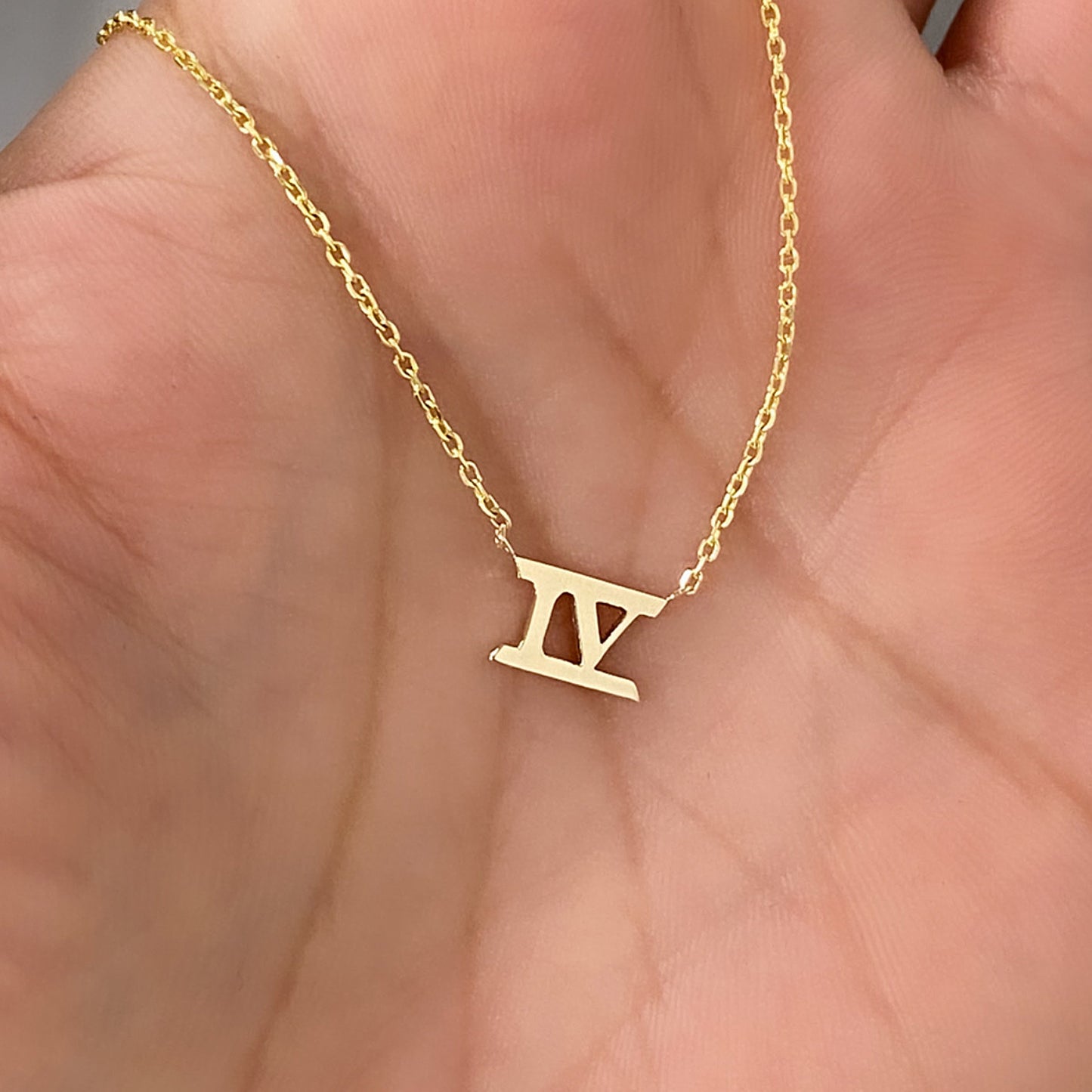 14K Gold Roman Numerals Charm Pendant Necklace