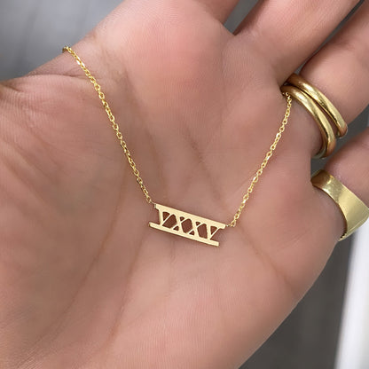 14K Gold Roman Numerals Charm Pendant Necklace