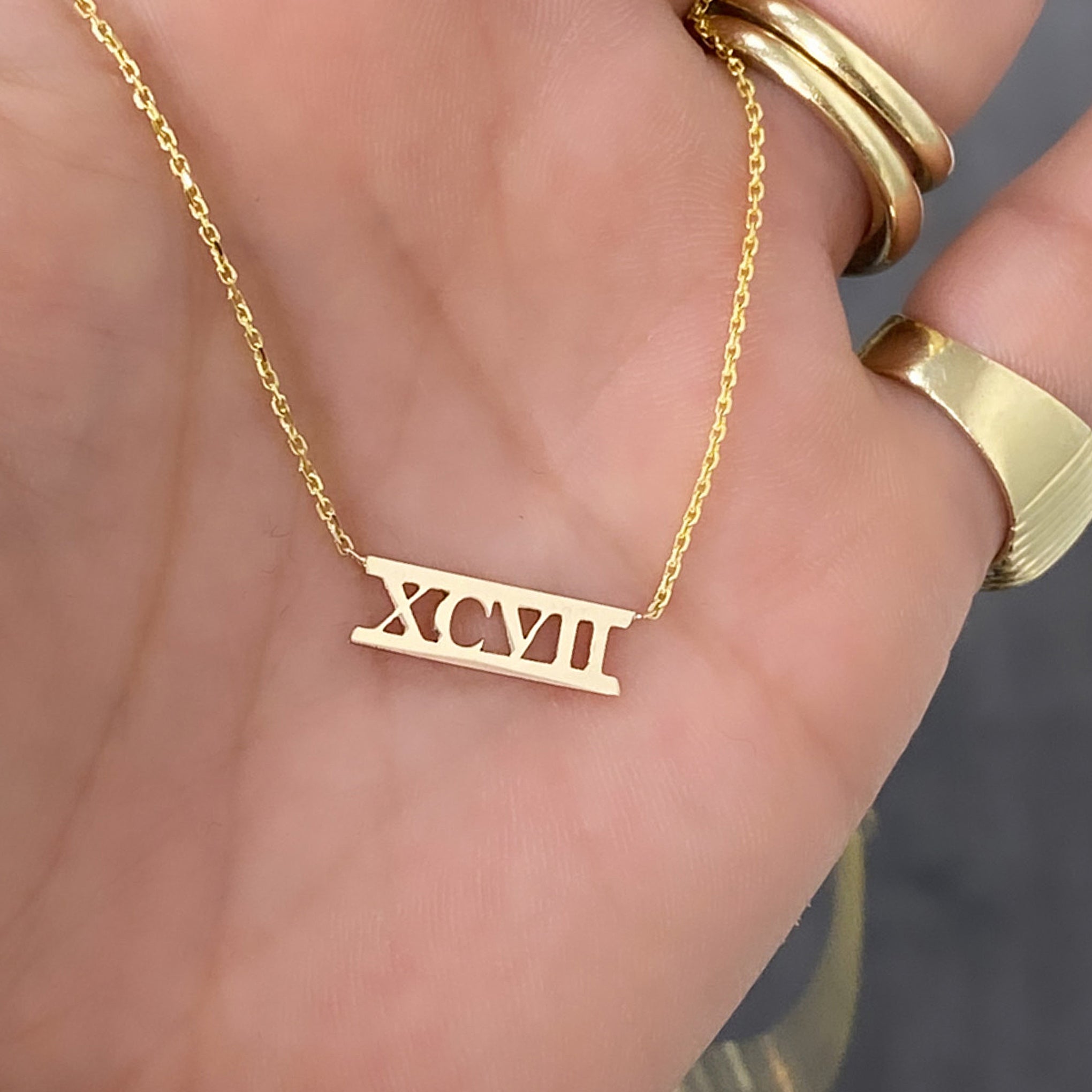 14k Solid Gold Custom Roman Necklace, Custom Numeral Roman Necklace, shops Real Gold Roman Custom Pendant, 14K Gold Roman Numeral Necklace, NC8