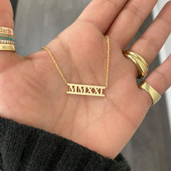 14K Gold Roman Numerals Charm Pendant Necklace