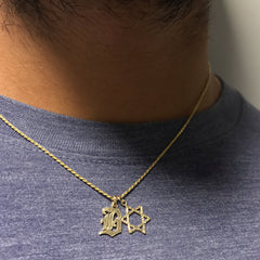 14K Gold Star of David Braided Rope Style Pendant Necklace