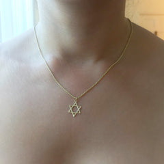 14K Gold Star of David Braided Rope Style Pendant Necklace