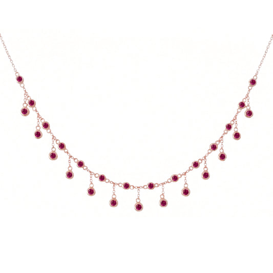 14K Gold Ruby Fringe Choker Charm Necklace