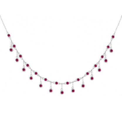 14K Gold Ruby Fringe Choker Charm Necklace