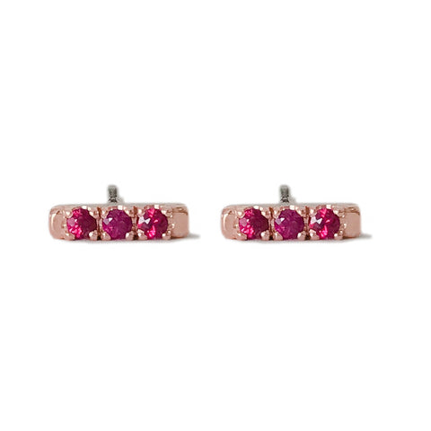 14K Gold XS Pavé Ruby Bar Stud Earrings