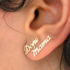 14K Gold 'Dope' Stud Earrings, Script Font