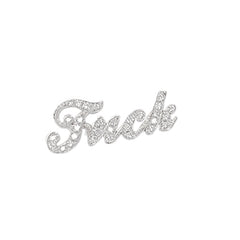 14K Gold Pavé Diamond 'Fuck' Stud Earrings, Script Font