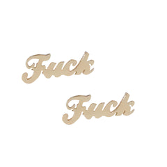 14K Gold 'Fuck' Stud Earrings, Script Font ~ In Stock!