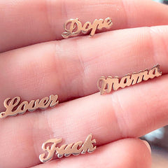 14K Gold Pavé Diamond 'Fuck' Stud Earrings, Script Font