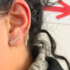 14K Gold 'Mama' Stud Earrings, Script Font