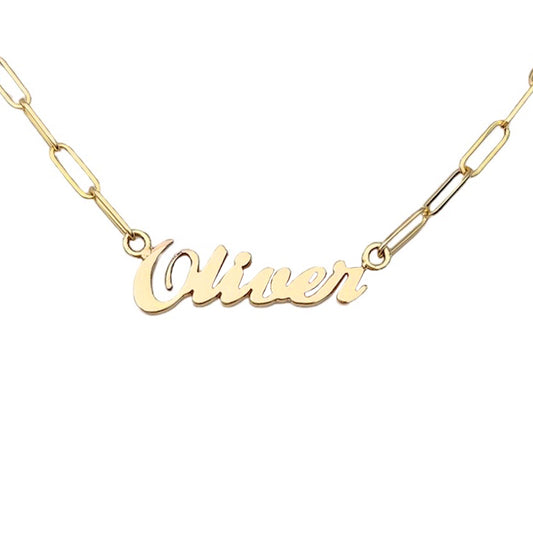 14K Gold Mini Nameplate Pendant Necklace ~ Script Font