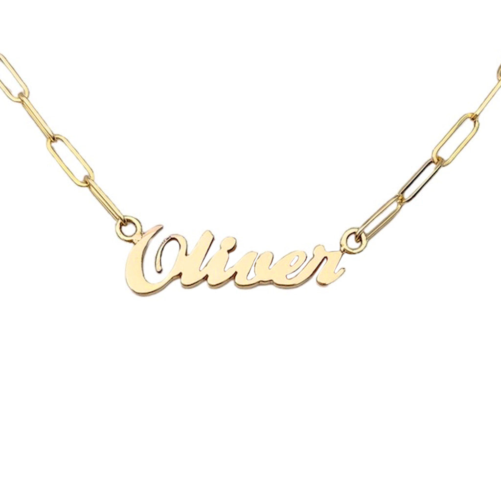 14K Gold Mini Nameplate Pendant Necklace ~ Script Font