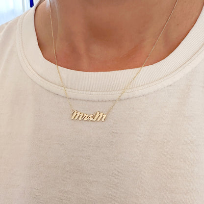 14K Gold Mrs. Nameplate Pendant Necklace ~ Script Font