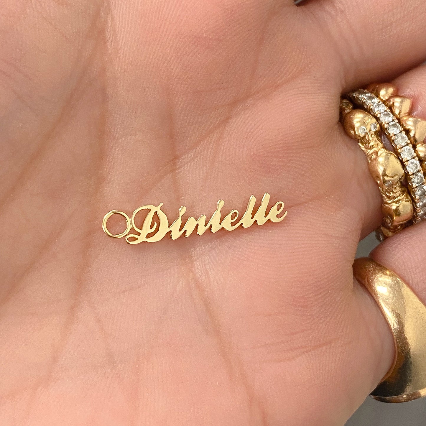 14K Gold Nameplate Earring Hoop Charm, Script Font