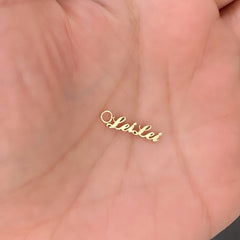 14K Gold Nameplate Earring Hoop Charm, Script Font