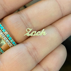 14K Gold Nameplate Stud Earrings, Script Font