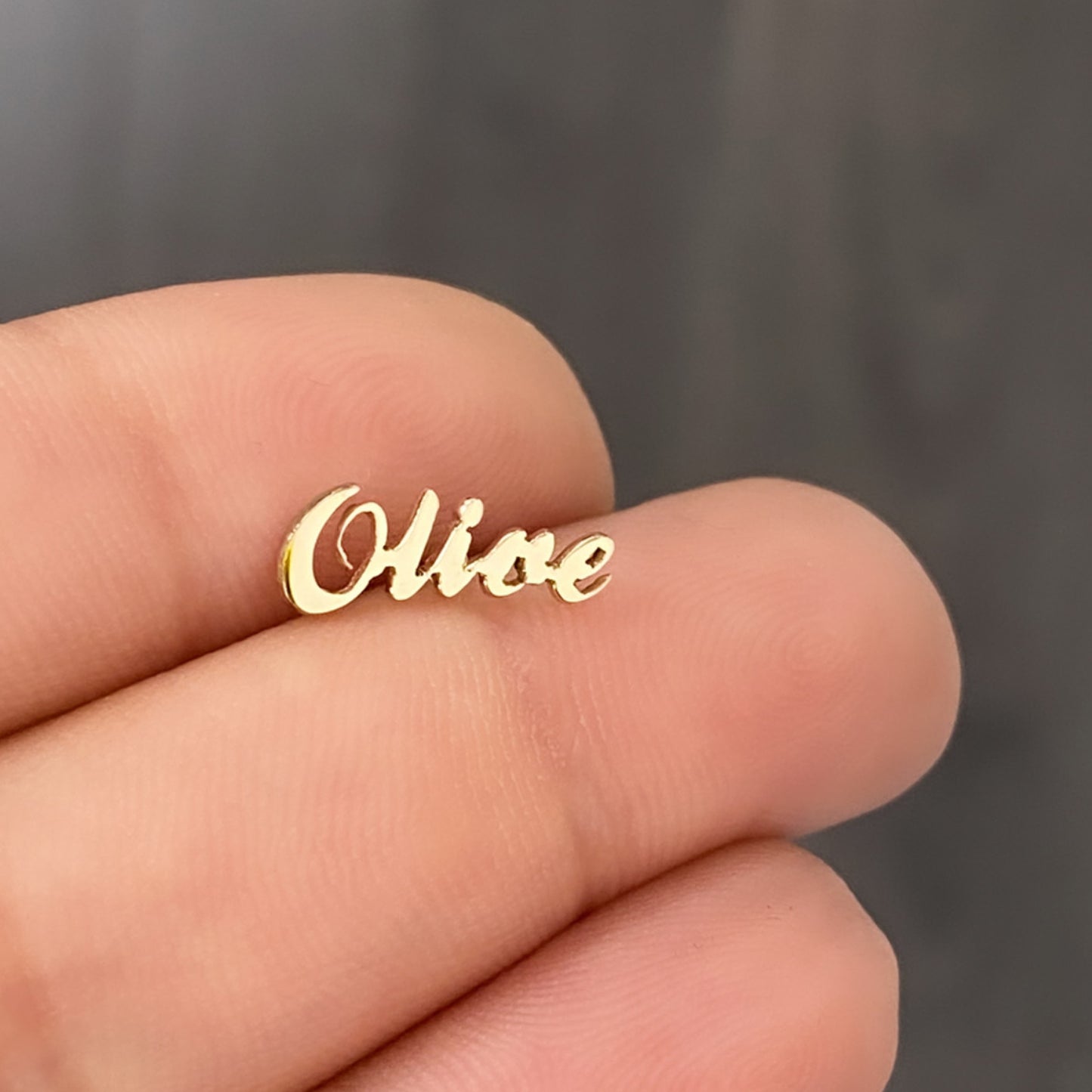 14K Gold Nameplate Stud Earrings, Script Font