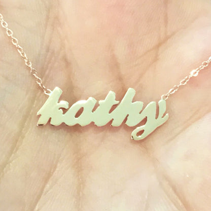 14K Gold Nameplate Pendant Necklace ~ Script Font