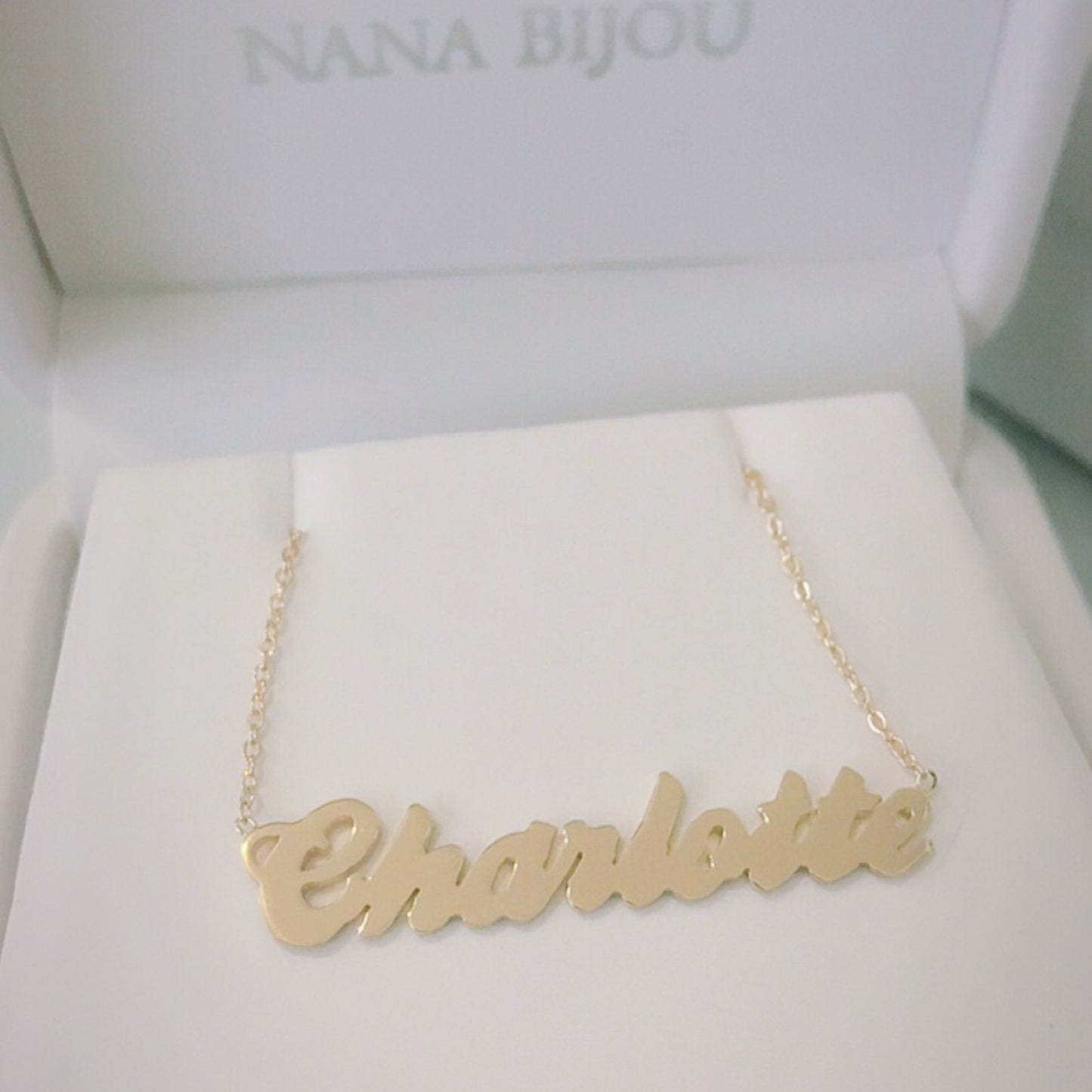 14K Gold Nameplate Pendant Necklace ~ Script Font