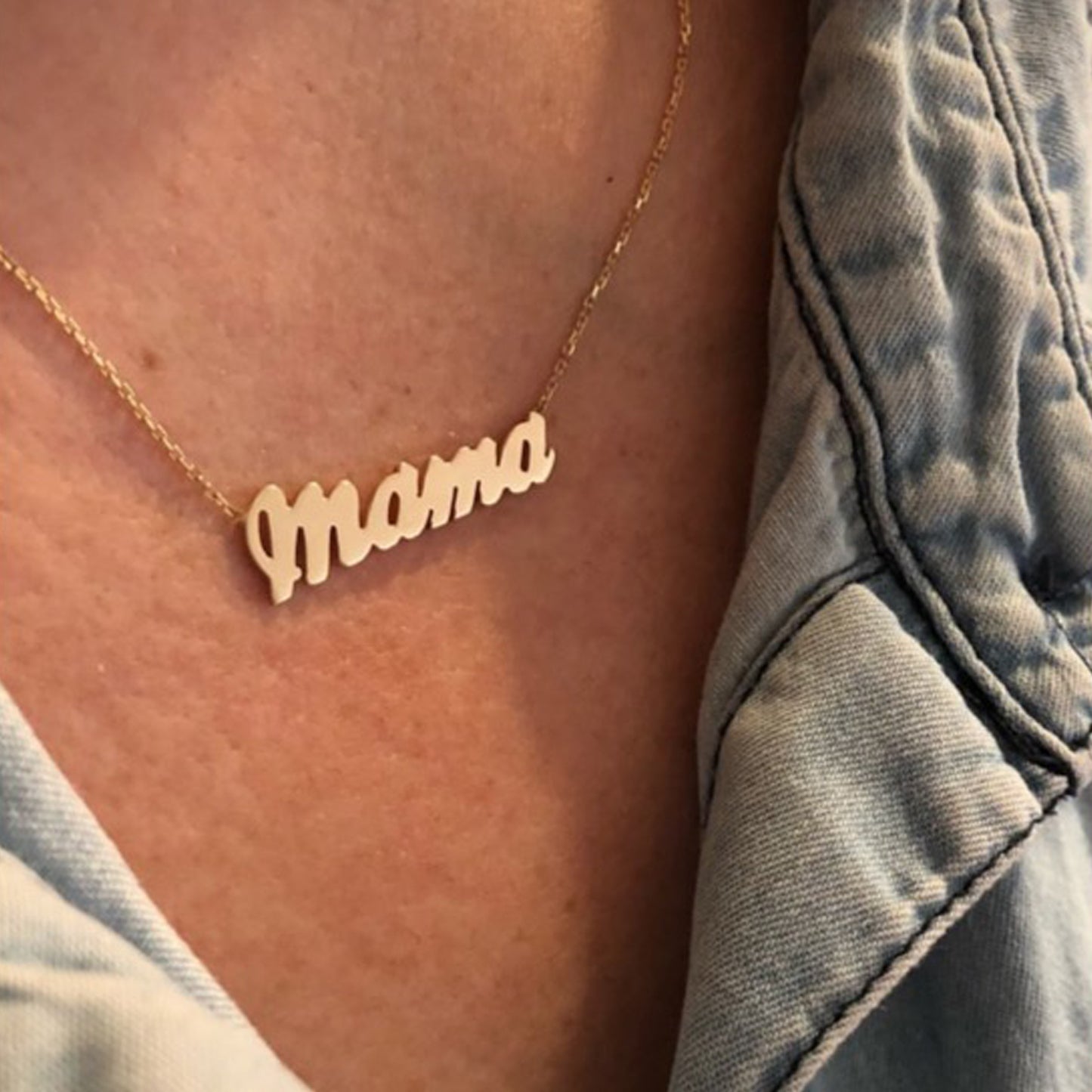 14K Gold Nameplate Pendant Necklace ~ Script Font