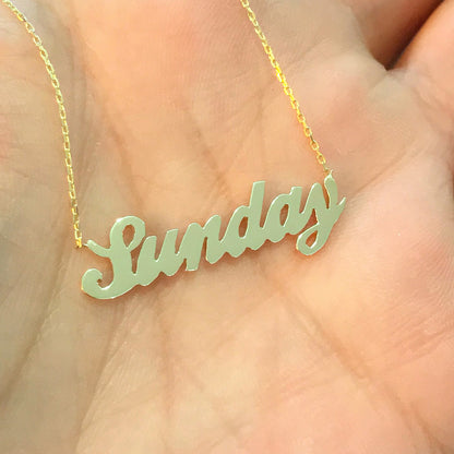 14K Gold Nameplate Pendant Necklace ~ Script Font