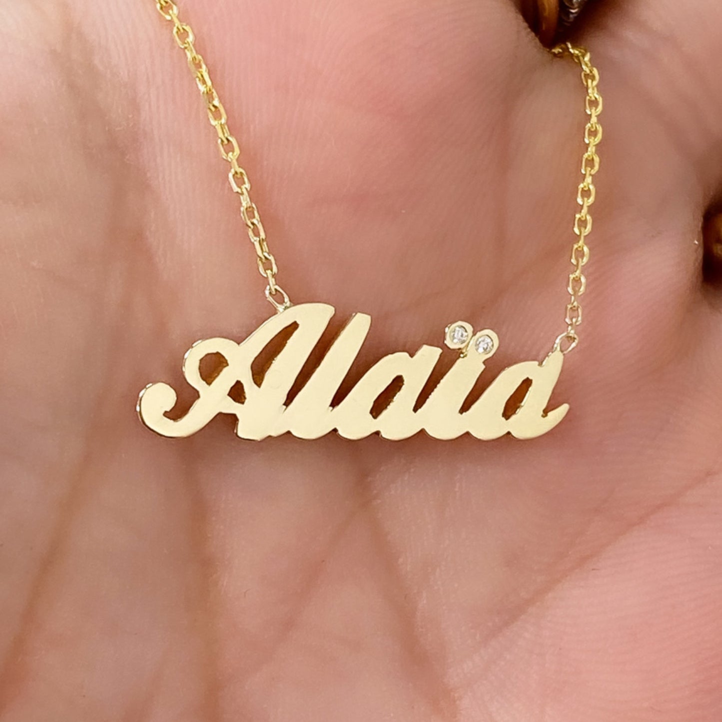 14K Gold Nameplate Pendant Necklace ~ Script Font