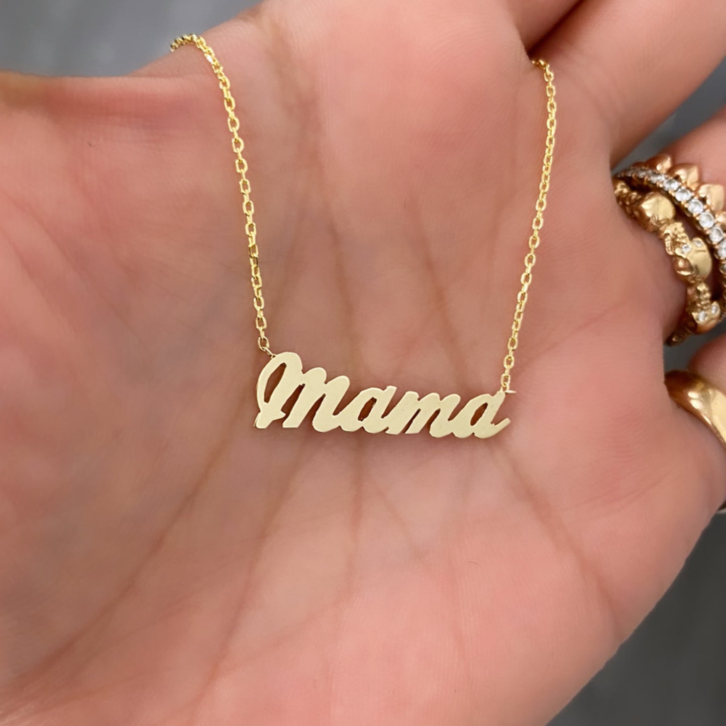 14K Gold Nameplate Pendant Necklace ~ Script Font