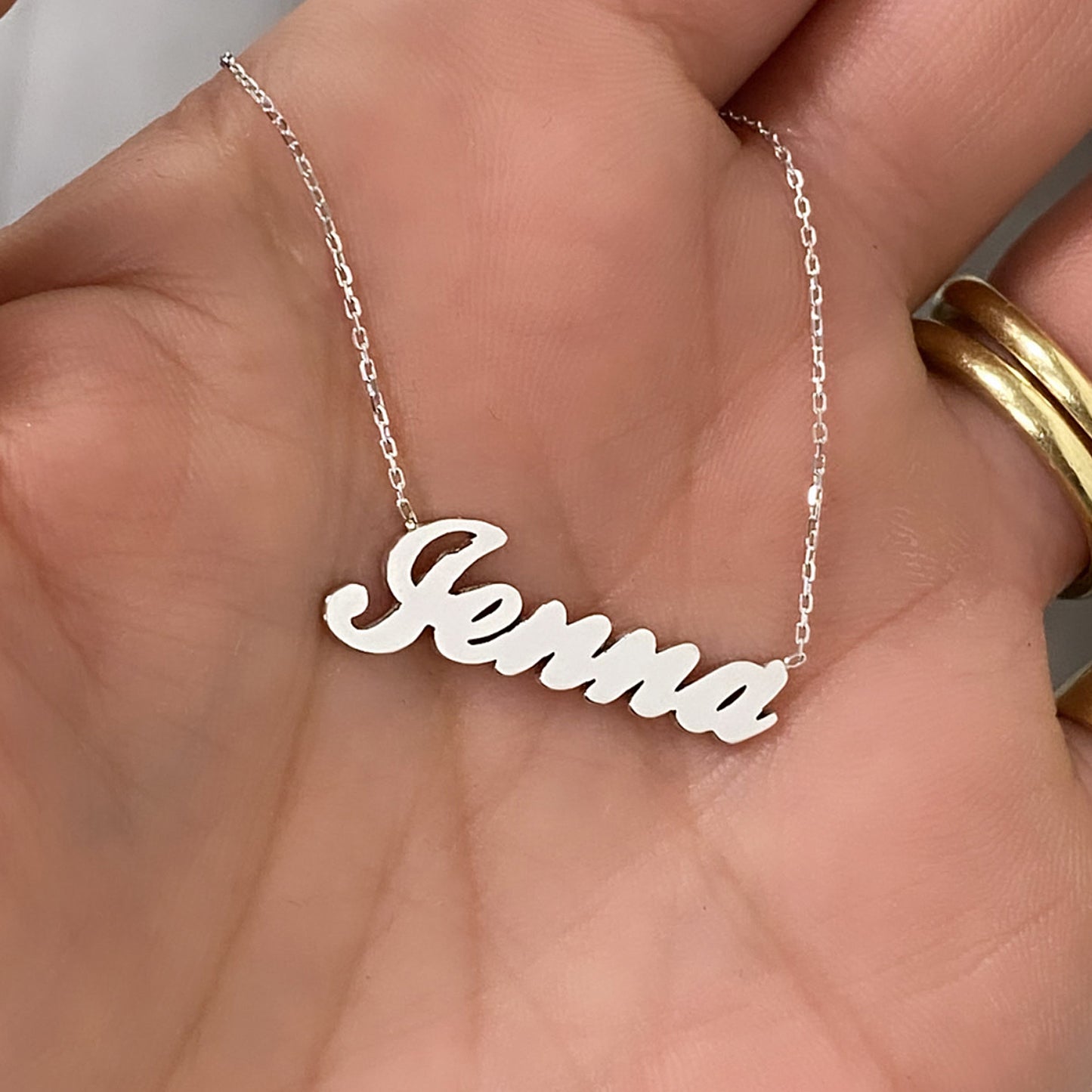 14K Gold Nameplate Pendant Necklace ~ Script Font