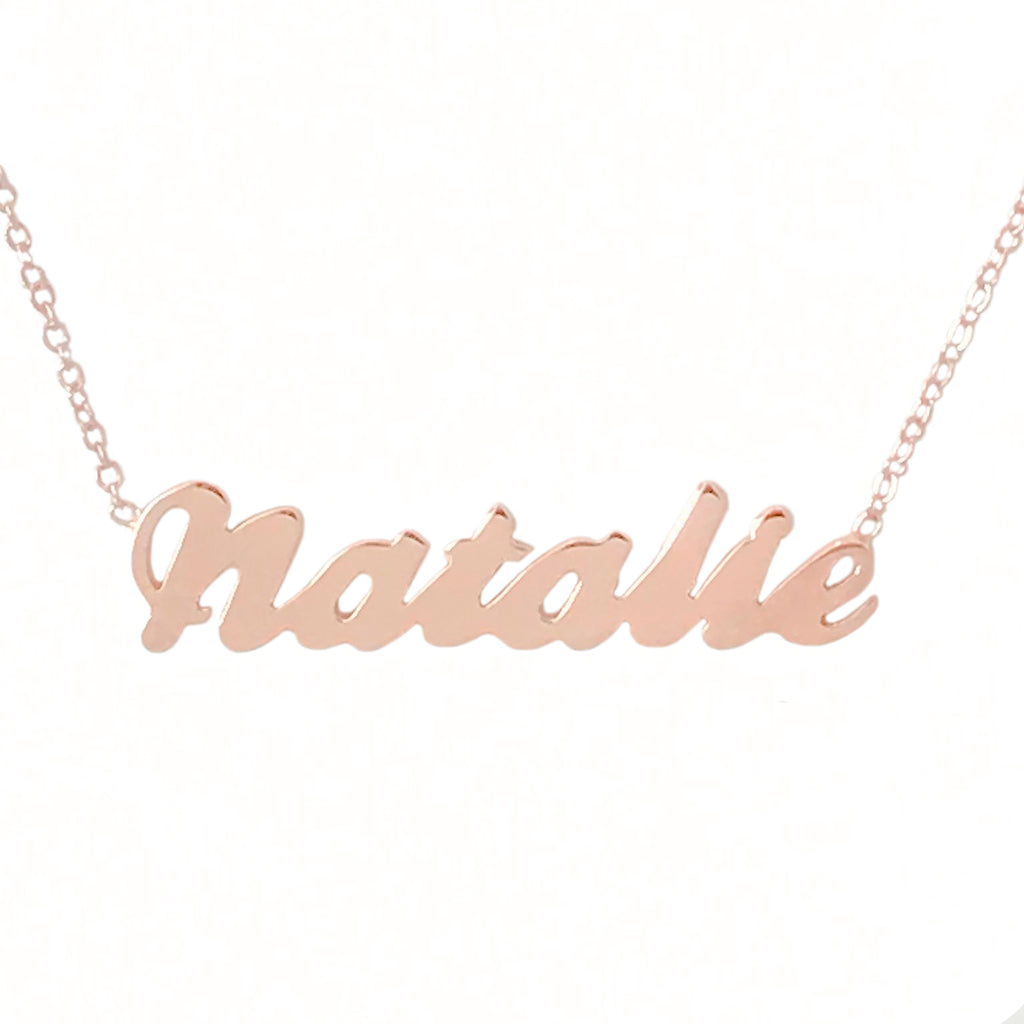 14K Gold Nameplate Pendant Necklace ~ Script Font
