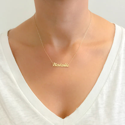 14K Gold Nameplate Pendant Necklace ~ Script Font