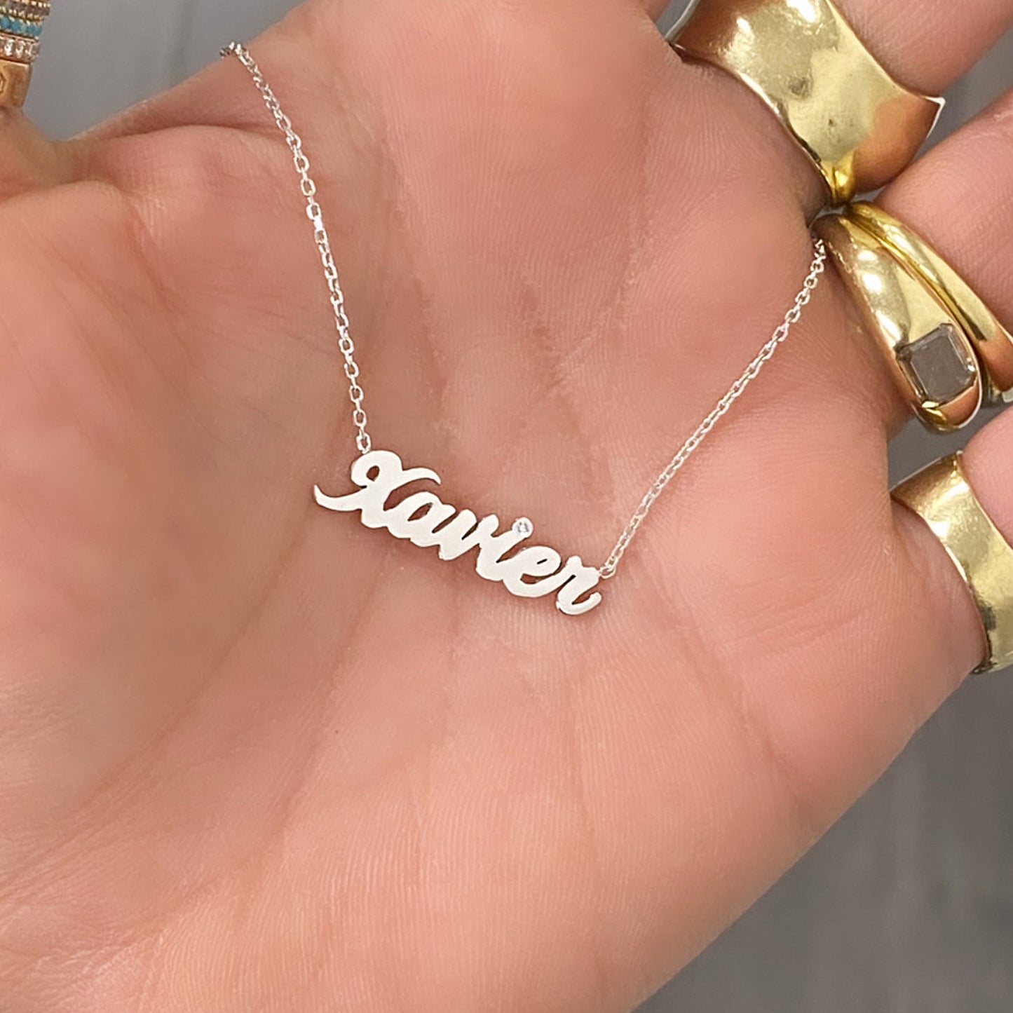 14K Gold Nameplate Pendant Necklace ~ Script Font