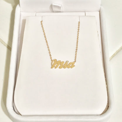 14K Gold Nameplate Pendant Necklace ~ Script Font